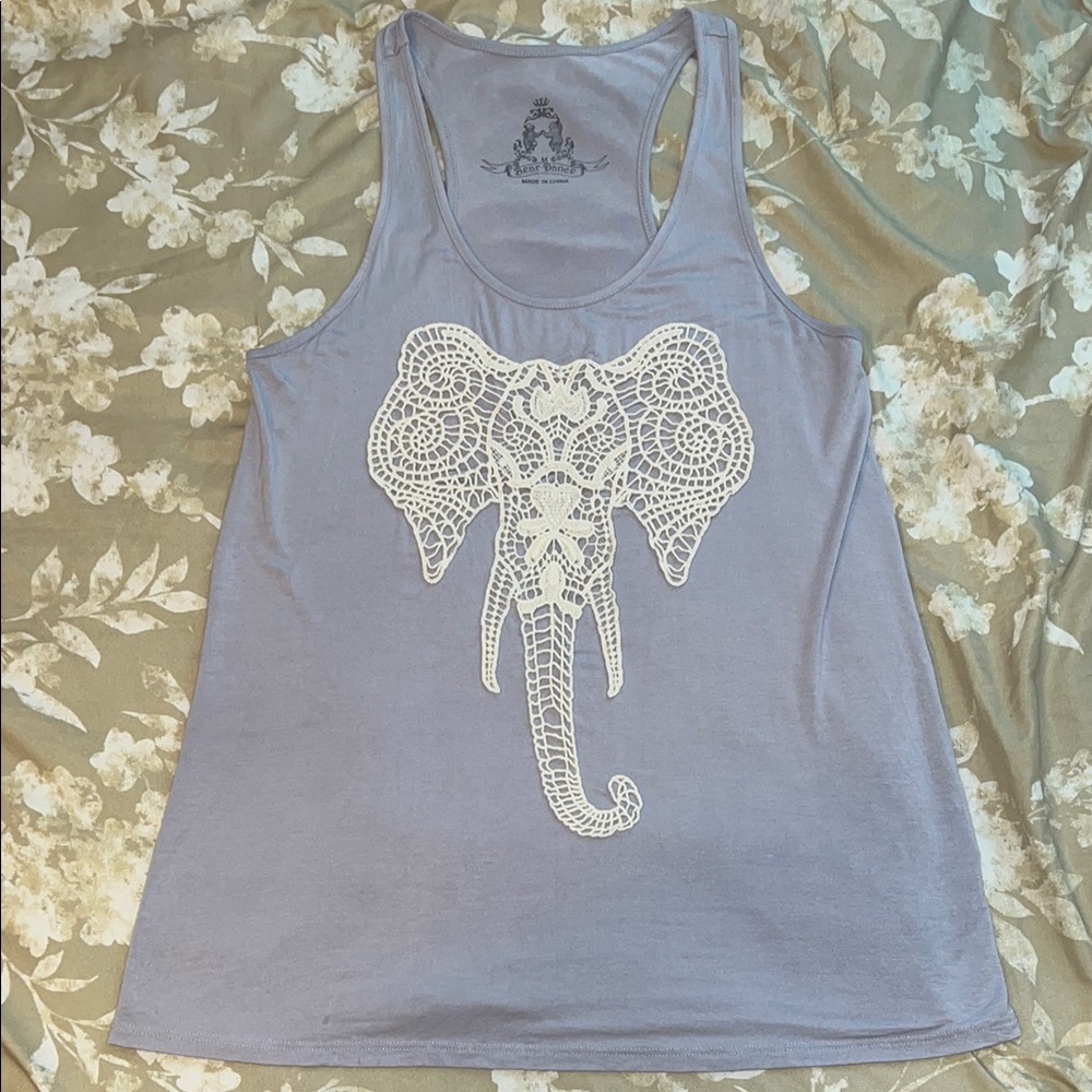 Bear Dance Tank Top with Crochet Elephant Design Size M